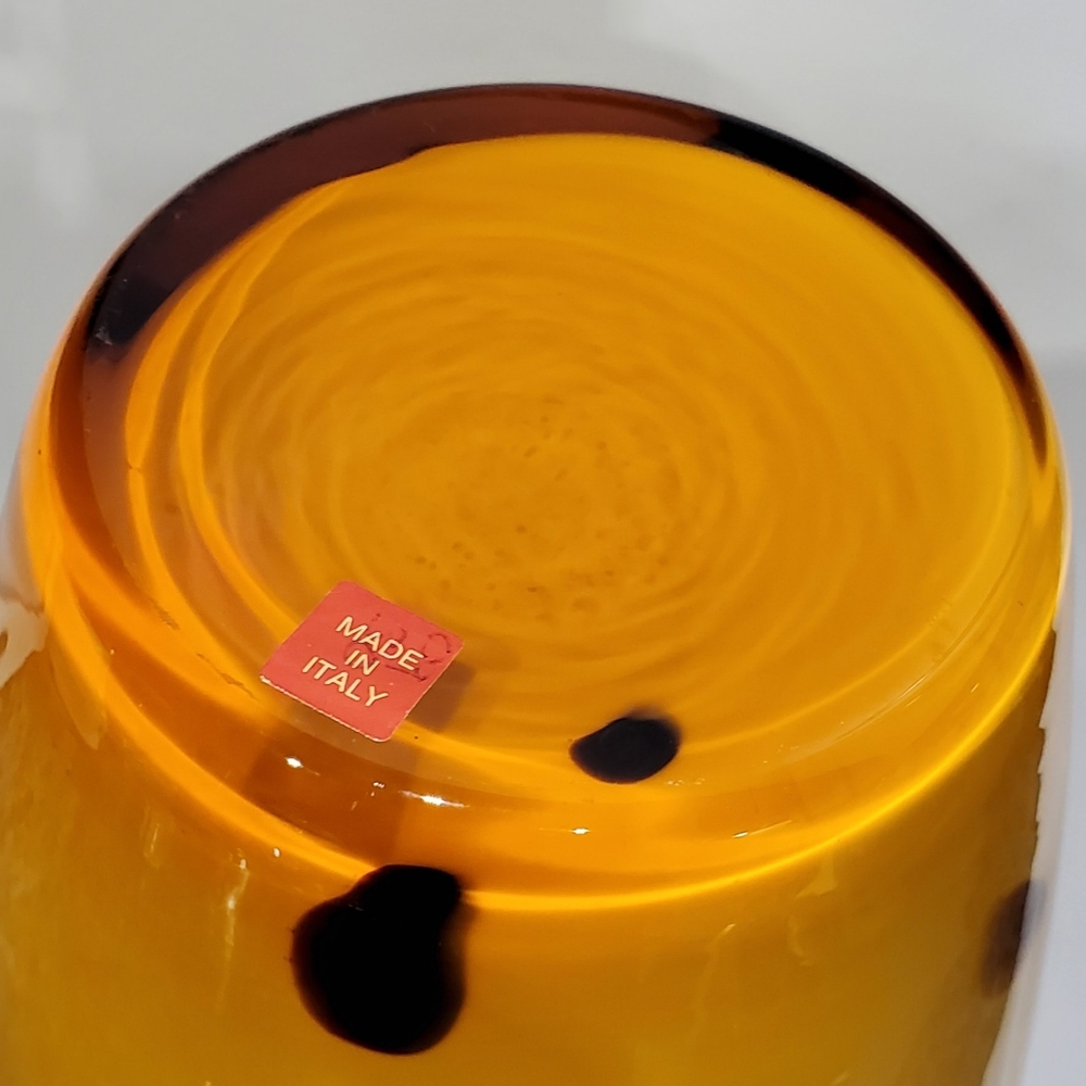 13 1/8" Vntg Italian Blown Glass Vase Yellow Amber Brown Black Tortoise Abstract - Picture 6 of 11